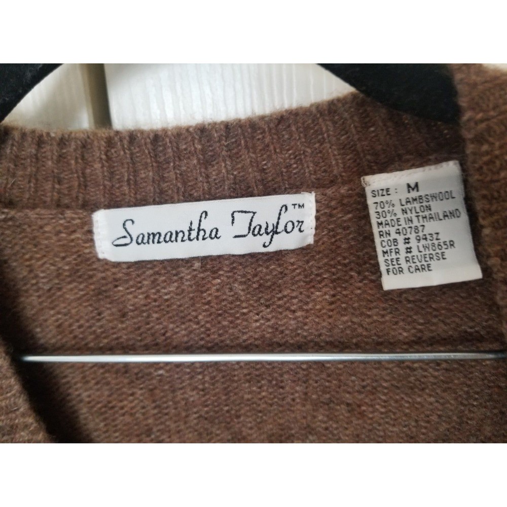 Vintage wool button cardigan sweater lambswool brown M khaite style - Picture 5 of 8